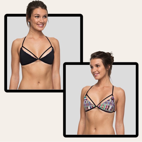 Roxy Reversible Cuba Cuba Color Story Print to Solid Black Triangle Bikini Top - Picture 8 of 9